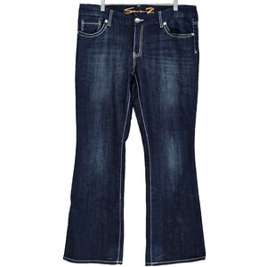 Seven7 Women's Jeans Dark Wash Denim Bootcut Embroidered Pockets Stretch Size 16